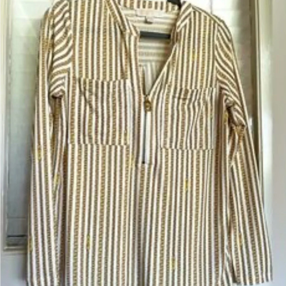 Michael Kors Gold and White Striped Blouse